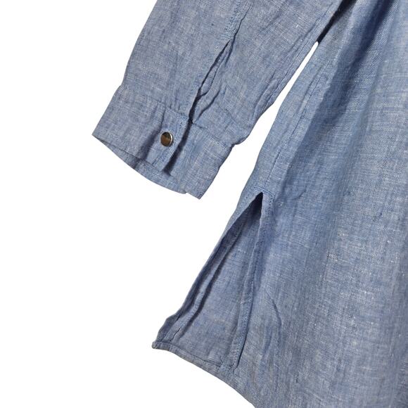 Chicos Chambray Linen Tunic Dress Drawstring Cover up Blue Mini Dress  #915 - Picture 10 of 11